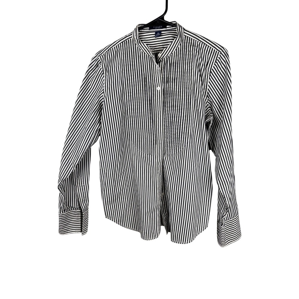 Chaps Striped Button Shirt Womens Medium Preppy Old‎ Money Minimalist Cotton
